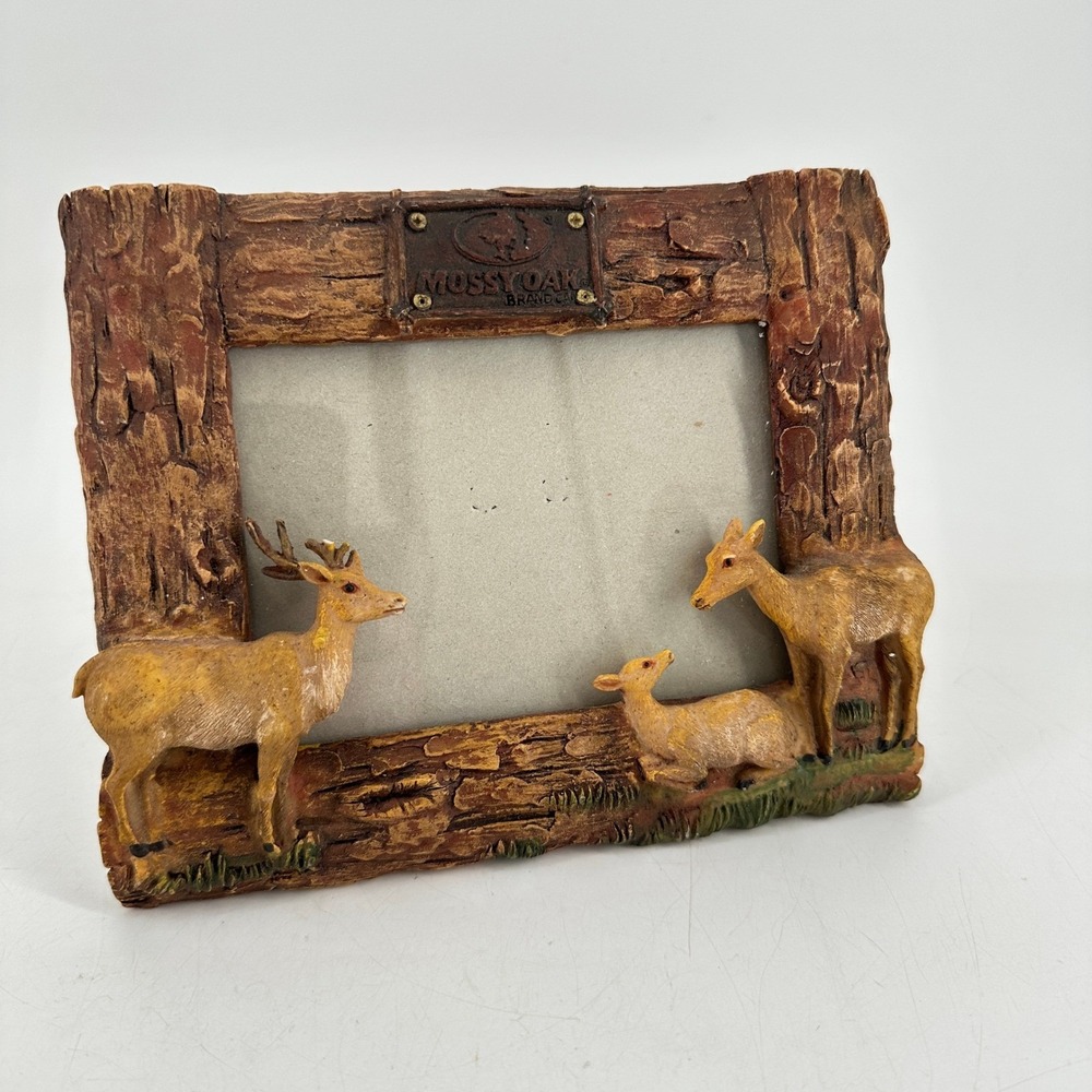 Mossy Oak Rustic Faux Bark Deer Family Picture Frame Lodge Cabin Decor Brown